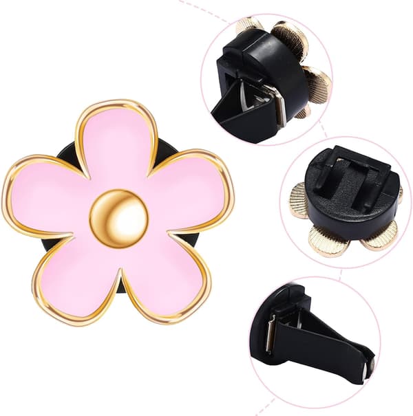 6 stk Daisy Bil Luftventilklips, 3cm & 3.3cm Hvit Bil Luftfrisker, Dashborddekorasjonstilbehør & Bilinteriørpynt pink