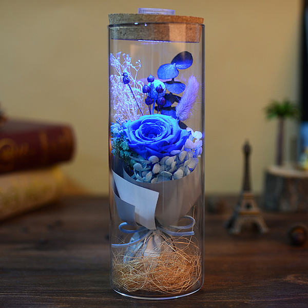 Ekte evig blomst ønskeflaske lampe med fjernkontroll LED