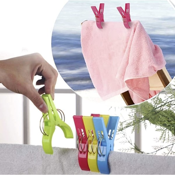 8 stk. klemmer til håndklæder i plast, store klemmer til strandtøj, store klemmer til badehåndklæder, tæpper, håndklædeklemmer 12×8,2×2,3 cm