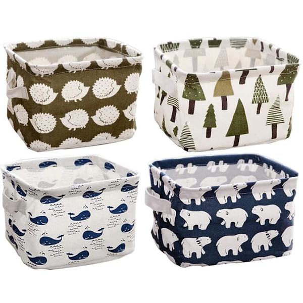 4 st hopfällbara förvaringskorgar - Set med 4 små hopfällbara canvasbehållare med handtag för heminredning eller förvaring av leksaker, nycklar, diverse artiklar,