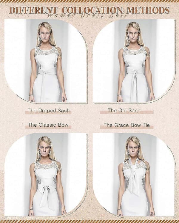 Elegant Chiffonbelte for Kvinner til Kjoler - 50-talls Stil Brudebelte til Bryllup - 7,5 cm Bredt Tilbehør Solid White Classic Style