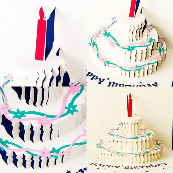 3D musik fødselsdagskort, Pop up musikalsk fødselsdagskage glad
