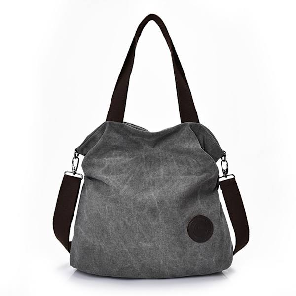 Dam Canvas Handväska, Axelväska, Casual Multifunktionell Axelväska, Stor för Arbete/ Skola/ Shopper, Casual, Daglig Användning, Svart