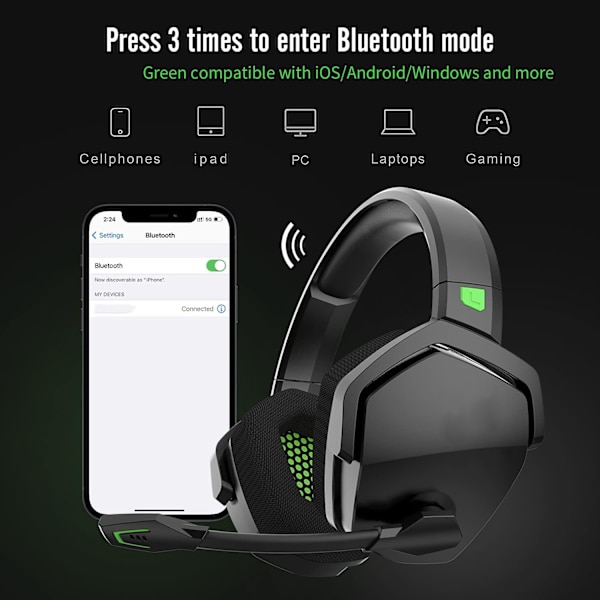 Trådlöst spelheadset med mikrofon för PS5, PS4, PC, Mac,
