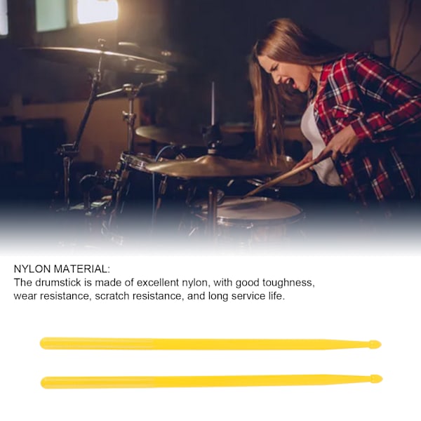 2 ST Nylon Trumstockar Övning Trumstock Ersättning Portabla Trumstavar för Slagverksinstrument Gul