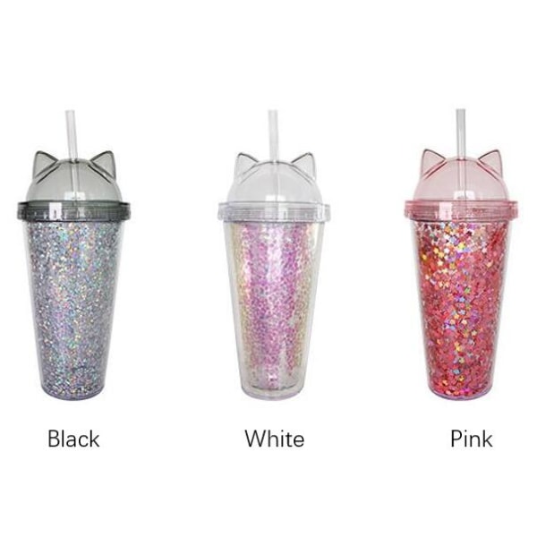 New Creative Plastic Bottle with Straw Flash Cat Ear