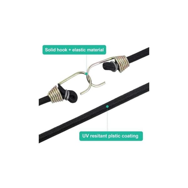 10 Bungee-snore, kraftig elastik, metalkrog, 26,5 cm rem, til campingcykelbil