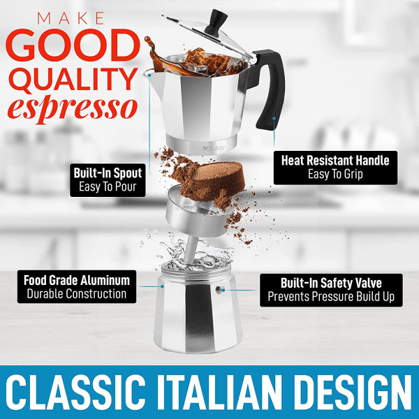 Klassisk espressobryggare för spishäll, klassisk italiensk stil 3 koppar espresso