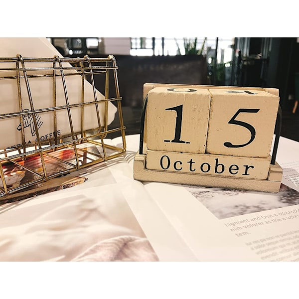 Träblockskalender Vintage Perpetual Blocks med månad och datum