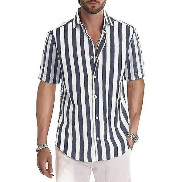 Stribede skjorter til mænd Afslappede kortærmede skjorter Navy 2XL