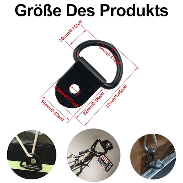 12 stk. D-ring installationsbindinger med øjne, D-ring kroge, V-formede bindinger, kraftige installationsringe, sammenklappelige D-remhængere, kraftig rustfri