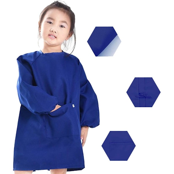Barneforkle for maling, malingsforklær jentesmokk lang ermet forkle for skolesaker, matlaging, fargelegging, polyester blå (L)