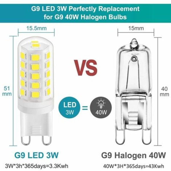 Led G9 -polttimo 3w viileä valkoinen 6000k, G9 Led -lamput 420lm,