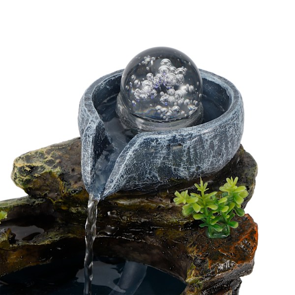 Zen Meditationsfontän, Dekorativ Bordsvattenfall, LED-ljus Vattenfunktion för Avkoppling, Polyresin Skrivbordsfontän med Tyst Dränkbar Pump
