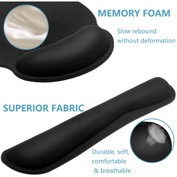 Premium Memory Foam Tangentbord och Mus handledsstöd Pads Set- för bekväm skrivning och handledssmärta lindring (2-pack)