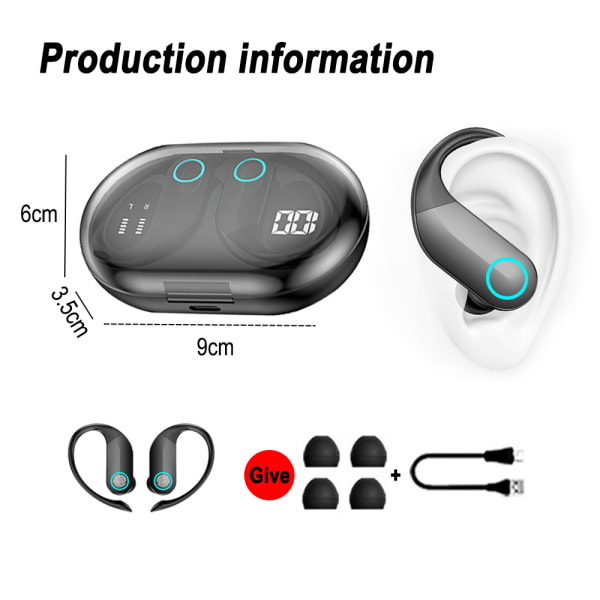 Trådlösa hörlurar Bluetooth -hörlurar Sporthörlurar med LED