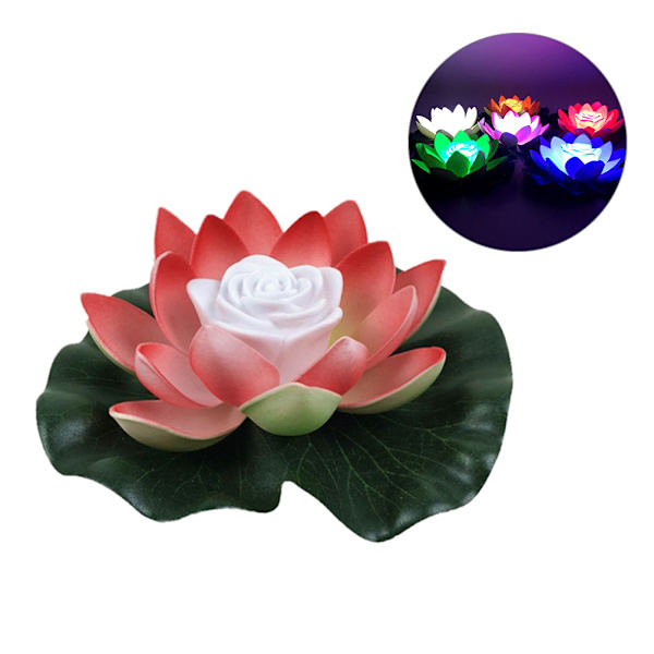 Kunstig flydende lotus natlys LED lotuslampe energibesparende lys til have pool dam springvand dekoration