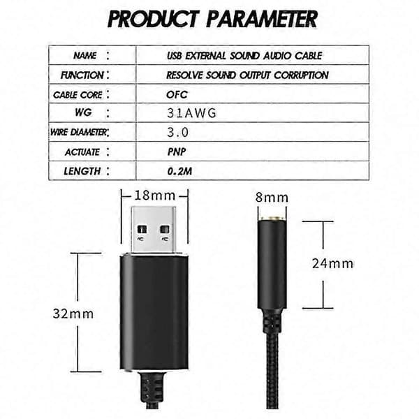 USB til 3,5 mm Jack Audioadapter med 3,5 mm hovedtelefon- og mikrofonstik til Windows, til PS4