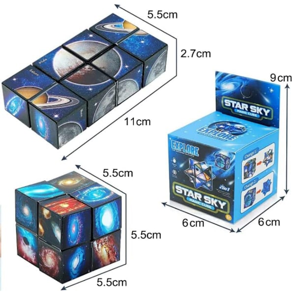 2 i 1 Stjärnhimmel Planet Infinity Cube Set, Magic Cube Original, 3D, Transformerande Kuber, Kreativ Dekompressionskub för Barn Vuxna -
