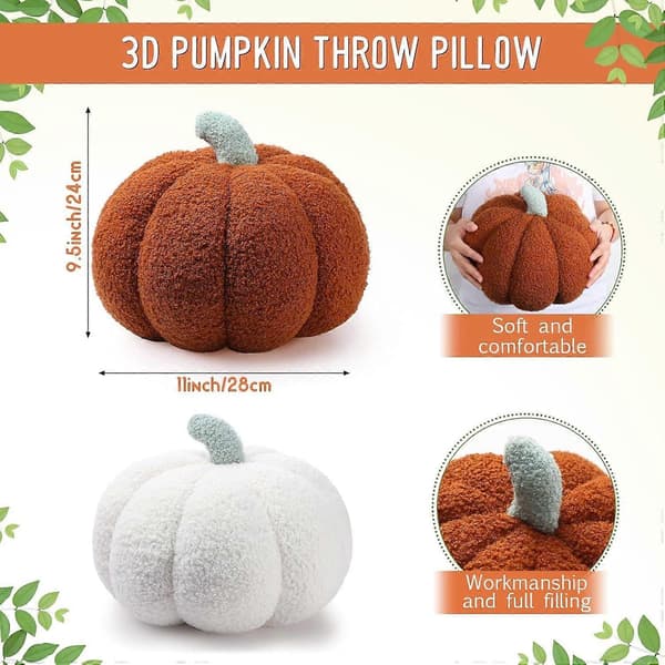 2-pack pumpakuddar, höstpumpakuddar, pumpakudde, 3D pumpaformade prydnadskuddar för höst-, tacksägelse- och halloween-dekorationer Brown and Yellow