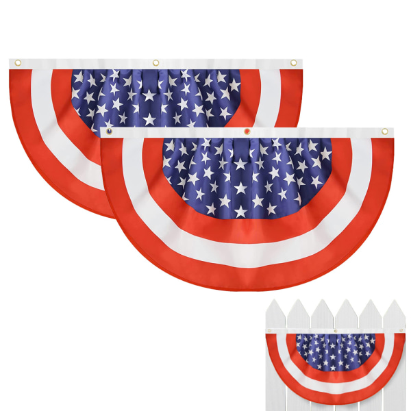 2Pcs Patriotic Decorations, 4th of July Pleated Fan Flags