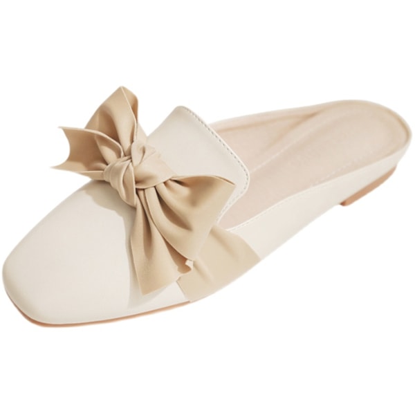 Dam Backless Ballerinas Rosett Elegant Gummi PU Mocka Andningsbart Foder Backless Skor för Vardag Vår Sommar Typ 1 38