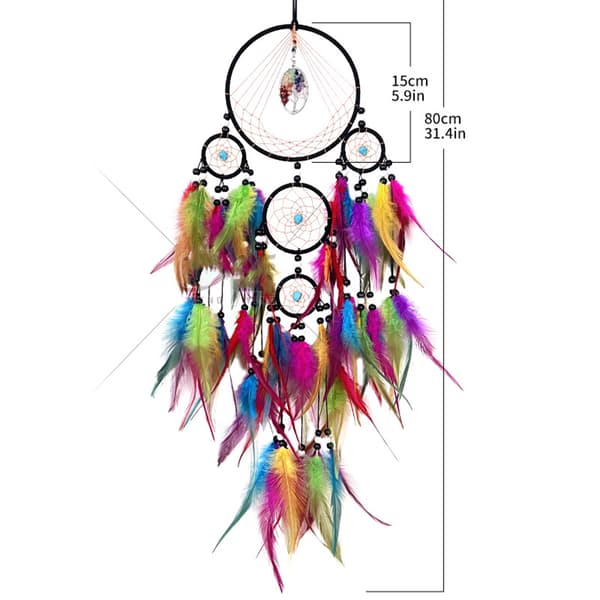 Dreamcatcher with Five Rings and Crystals MultiColor MultiColor 117