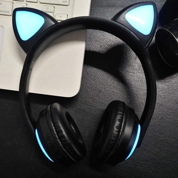 Trådlöst Bluetooth Cat Ear Headset med mikrofon 7-färgs LED-ljus Blinkande on-ear Stereo Headset $ Cat Ear Bluetooth Headset Personlighet