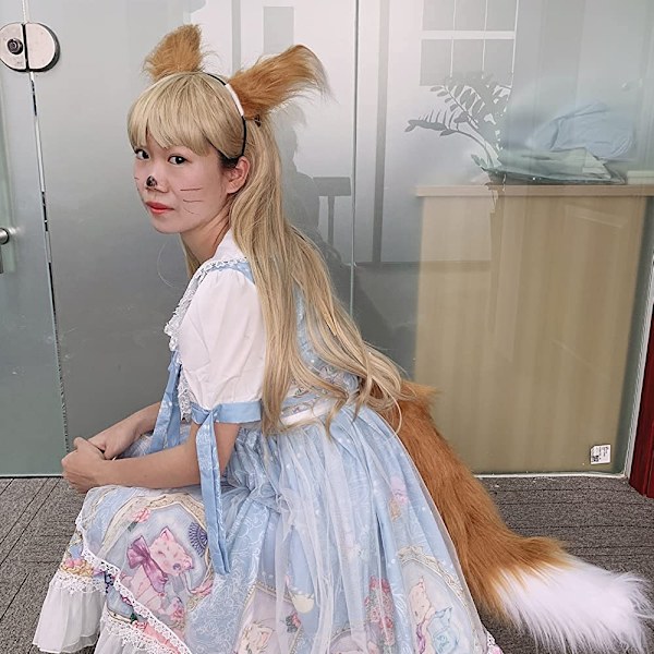 Kattöron och svans set Vuxna öron svans kit Faux päls svans för barn Halsband Halloween Jul fest tillbehör