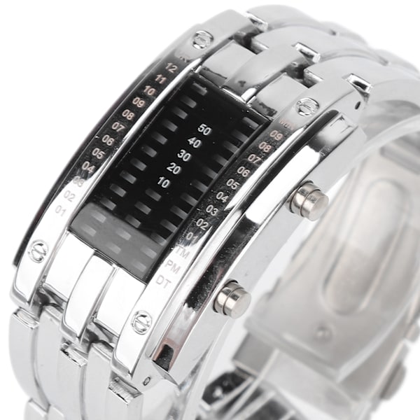 LED-klocka Unik binär tidsläge Display Konvex bågstruktur Vattentät LED-armbandsur Elektronisk klocka Silver L