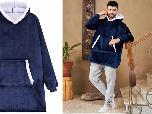 Snuggie Hoodie Tæppe Oversize Fleecetrøje Mørkeblå
