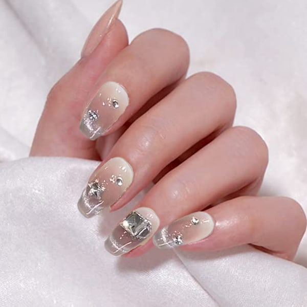 Långt tryck på nagel medium kista nagelkonst med 3D lyxdesign återanvändbara falska naglar 10 st med relaterad nagelkit 4 storlekar