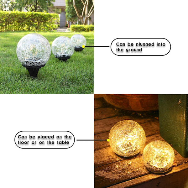Have Solarlys i haven, revnet glas kugle vandtæt varm hvid LE