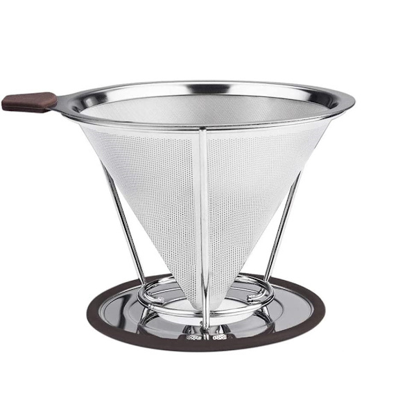 Permanent Papirløst Rustfrit Stål Kaffe Filter med Rengøringsbørste Rør, Genanvendelig Kegle Kaffe Drypper med Dobbelt Rustfrit Stål Mesh og