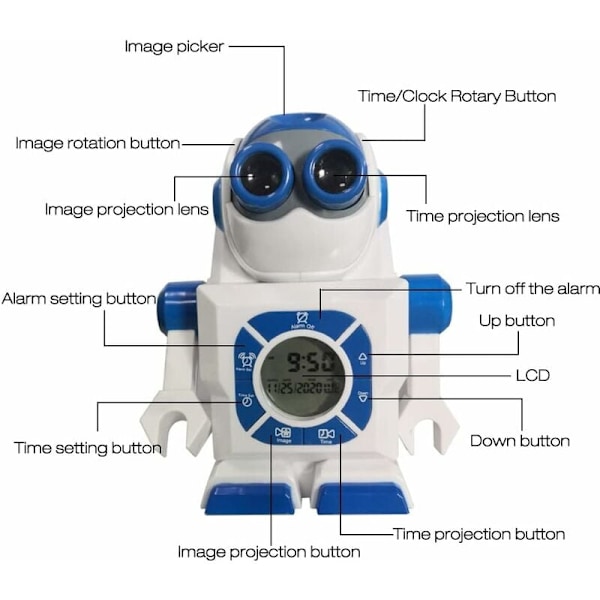 Portabel Konversationsstartare Robotklocka, Daglig Alarm med Flera Ljud, Unik och Söt Design för Barnrum Sovrum Resor Kontor