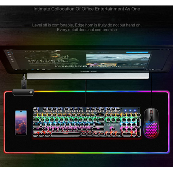 RGB Gaming Musemåtte, XXL, 800*300mm, Soft-Led-Musemåtte, Computertastatur-Musemåtter Matte, Sort