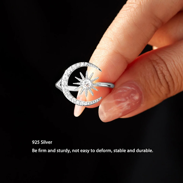 Hvitgull 925 sølvring kvinner jenter utsøkt mote stil stjerne måne diamant ring smykker tilbehør