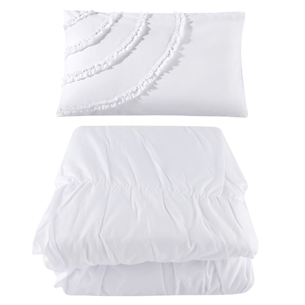 3-delat Set Modern Stil Rynkad Polyester Sängkläder Kuddfodral Täcke (Vit Queen)