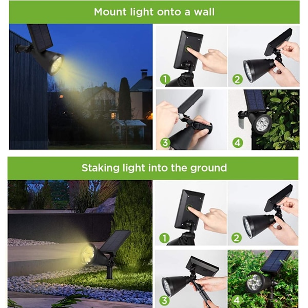 2 stk. Solcellelamper Udendørs LED Spotlights Til Landskabsbelysning