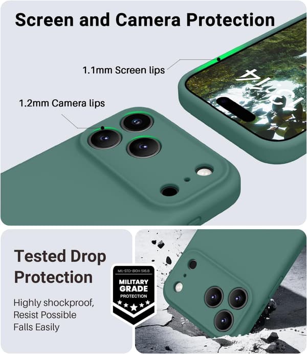 17-inch Mobile Case, Magsafe Compatible, Ultra-thin Case, Soft Liquid Silicone, Shockproof Case (Pine Green, iPhone 17 Pro Max) vert p vert p vert p vert pin iPhone 17 Pro Max