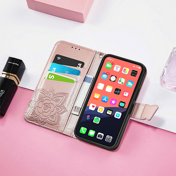 PU Læder Stativ Kortholder Strap Flip Cover til iPhone 14