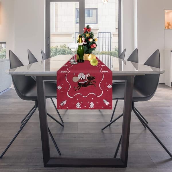Christmas Table Runner Decoration Dining Tablecloth Runner Snowflake Deer for Home Kitchen Party Wedding 40 * 180cm