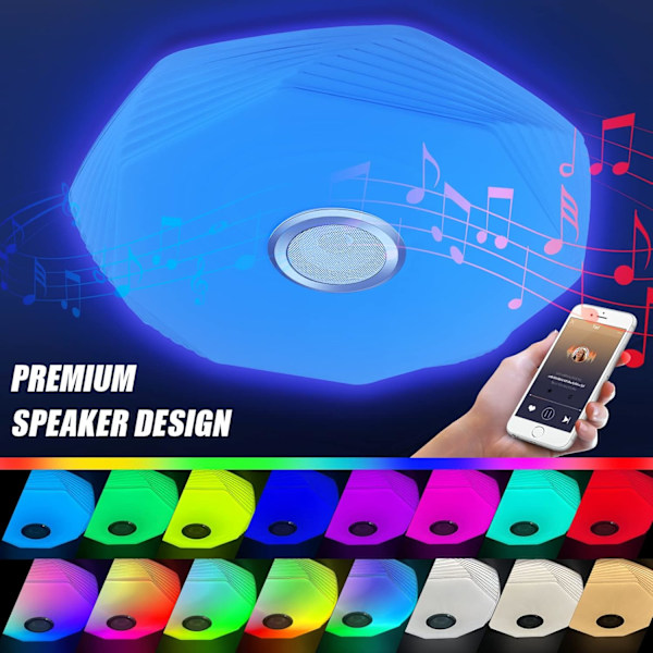 Dimbar LED Taklampa, Bluetooth Högtalare RGB Lampa För Barnrum, Dusch (Varmvit/Neutral/Kall/Färg)