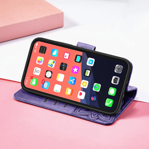 PU Läder Stativ Korthållare Strap Flip Cover för iPhone 14