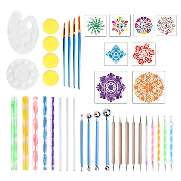 Mandala prickverktyg stencil set, för målning av stenar, barns hantverk, nagelkonsttillbehör