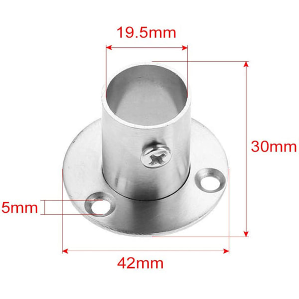 Runde rørbeslag i rustfrit stål, garderobestangsholder