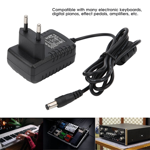 Effektpedal Strömadapter 9V 1A för Elektrisk Gitarr Orgel Keyboard Förstärkare 100‑240VEU-kontakt