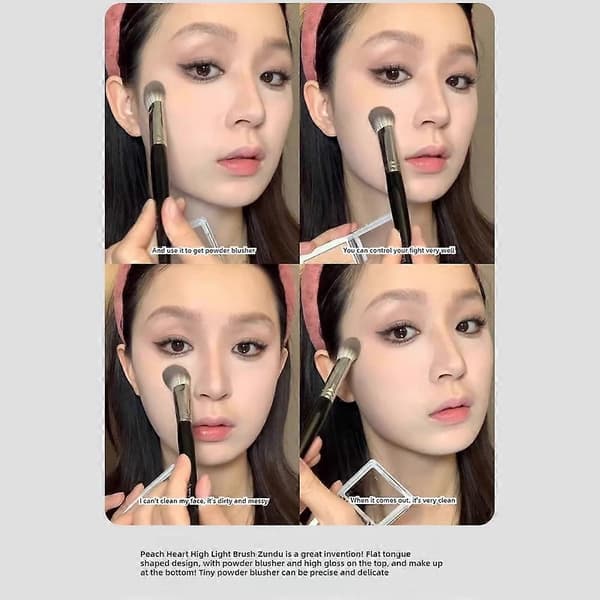 Hjerte highlighter børste, under-øje blush børste, ansigts makeup børste Blå S