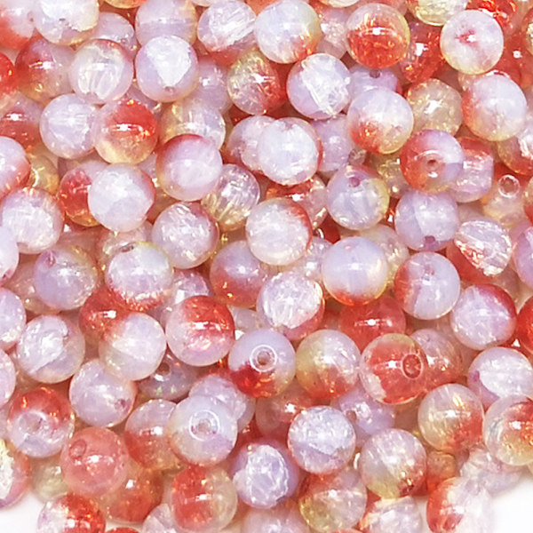 En pakke med farvede glas krakeleret jadeperler 8mm i forskellige