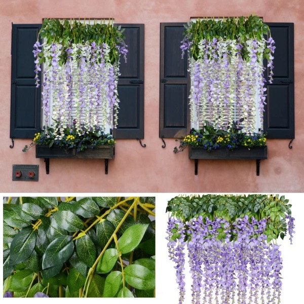 12 pack 1 bit 3,6 fot konstgjorda falska Wisteria Vine Ratta Purple